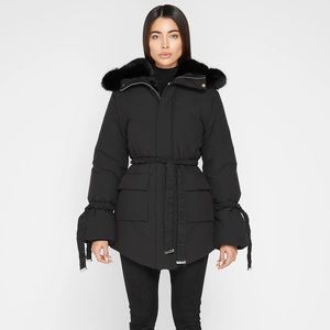 FAUX FUR LONGLINE COAT - BLACK/BLACK